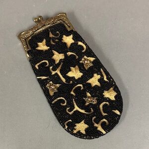 Vintage Style Beaded Black and Gold Pouch Bag